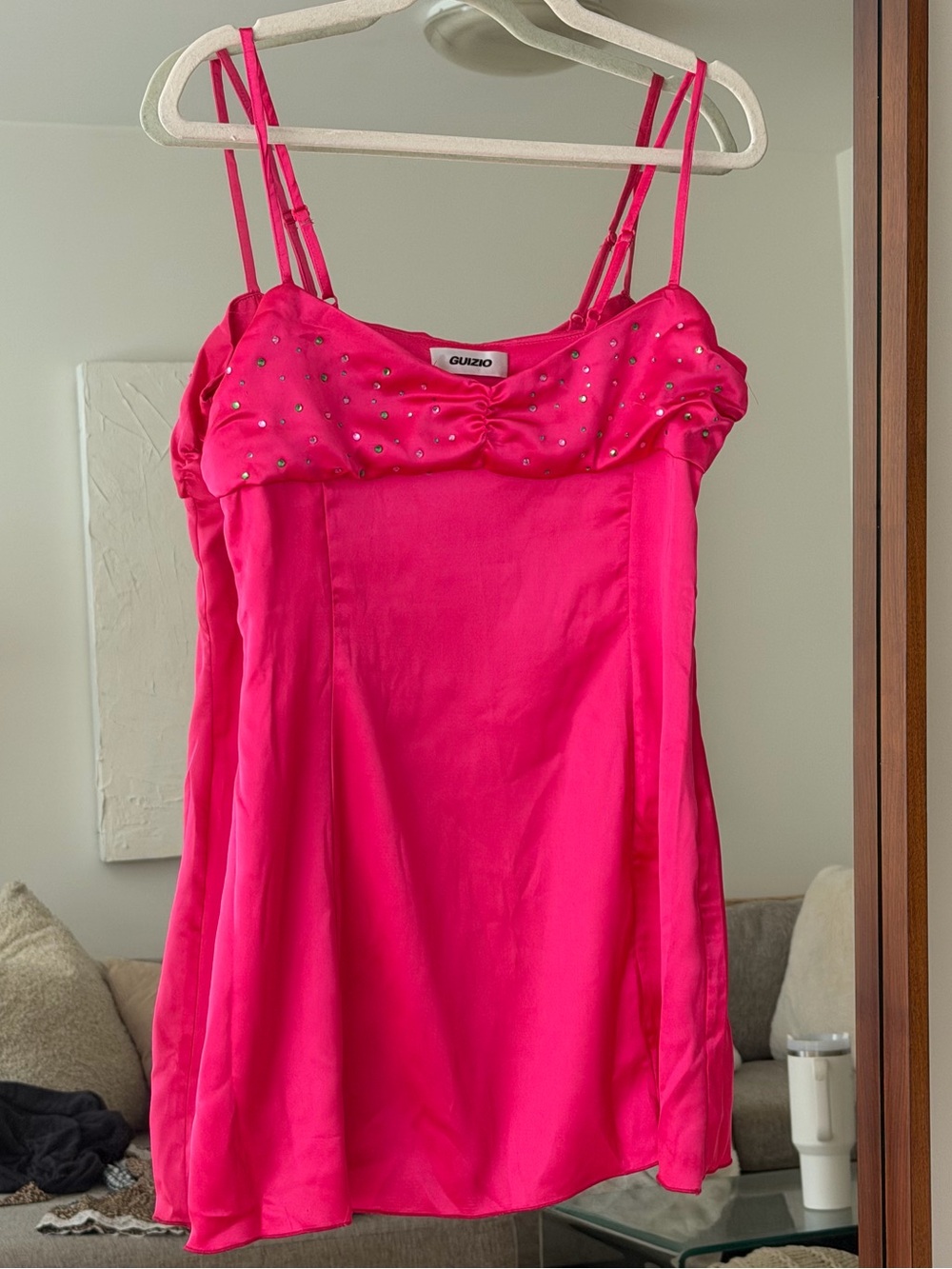 GUIZIO Pink Mini Slip Dress with Embellished Bust